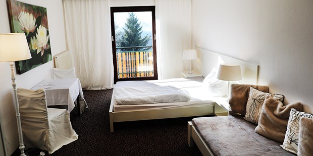Tagungshotels - geeignet für: Tagung - Lackenbach - Großes Dreibettzimmer, 25qm, mit Balkon und schönem Fernblick - Retreathaus Kloster NaturSinne