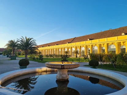 Tagungshotels - Portier: kein Portier - Ansicht aus dem Orangeriegarten auf die Orangerie Schönbrunn  - Schloss Schönbrunn Apothekertrakt und Orangerie