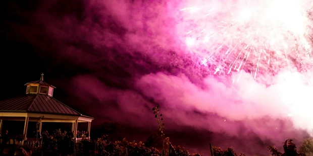 Tagungshotels - Beamer und Leinwand - Feuerwerk auf der Weingartenterrasse des Weinschlosses - Weinschloss Thaller