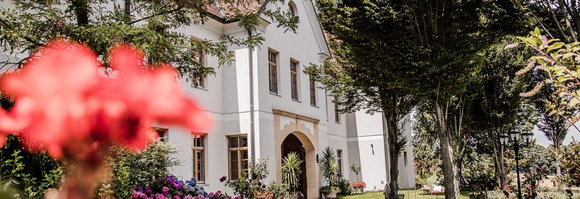 Seminarraum: Eingang Weinschloss mit Schlossgarten - Weinschloss Thaller